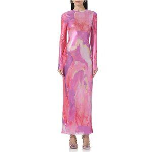 Shailene Foil Long Sleeve Dress In Painted Orchid - Size XL - NWT